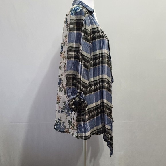 NWT Living Doll Open Front Cardigan Women's Size Large Floral Plaid - Picture 2 of 10